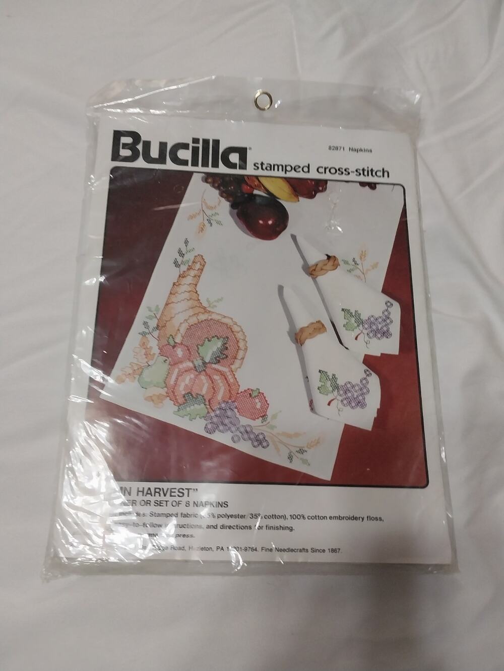 Bucillia Crossstitch Table Runner or Set Of 8 Napkins Kit "Autumn Harvest"